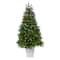 4.5ft. Pre-Lit Snow Tipped Portland Spruce Artificial Christmas Tree in White Metal Planter, Clear LED Lights